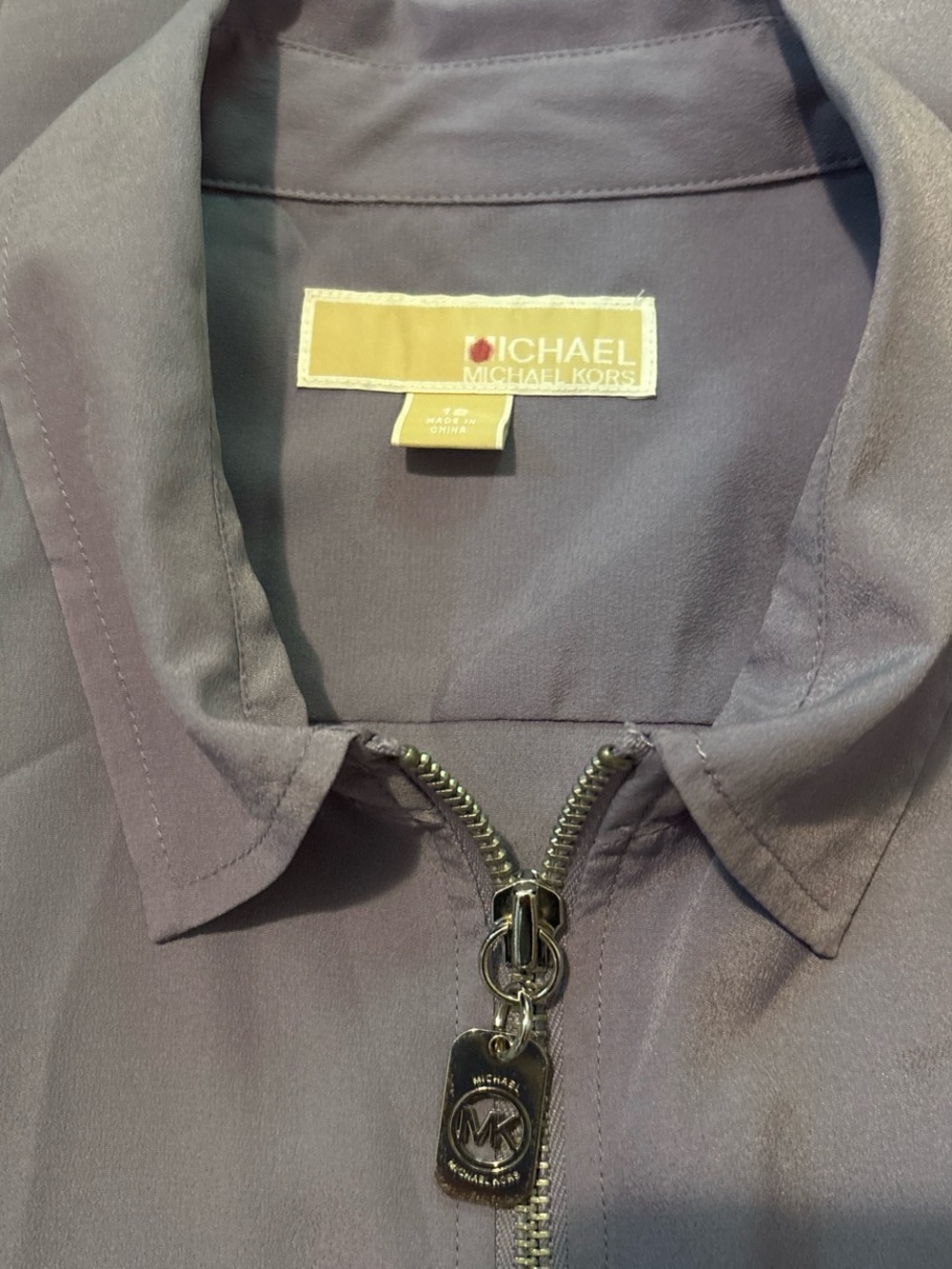 Michael Kors Blouse Zip Up Long Tab Sleeves Lavender Women’s Sz 12 - Picture 5 of 7
